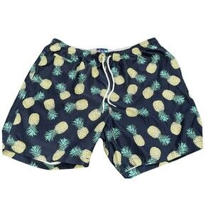 CHARLESTON THREADS Swim Trunks Men's XXL Navy Blue Pineapple Design Bathing Suit